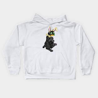 Bobtail BunnyCat: Black Tabby (Yellow) Kids Hoodie